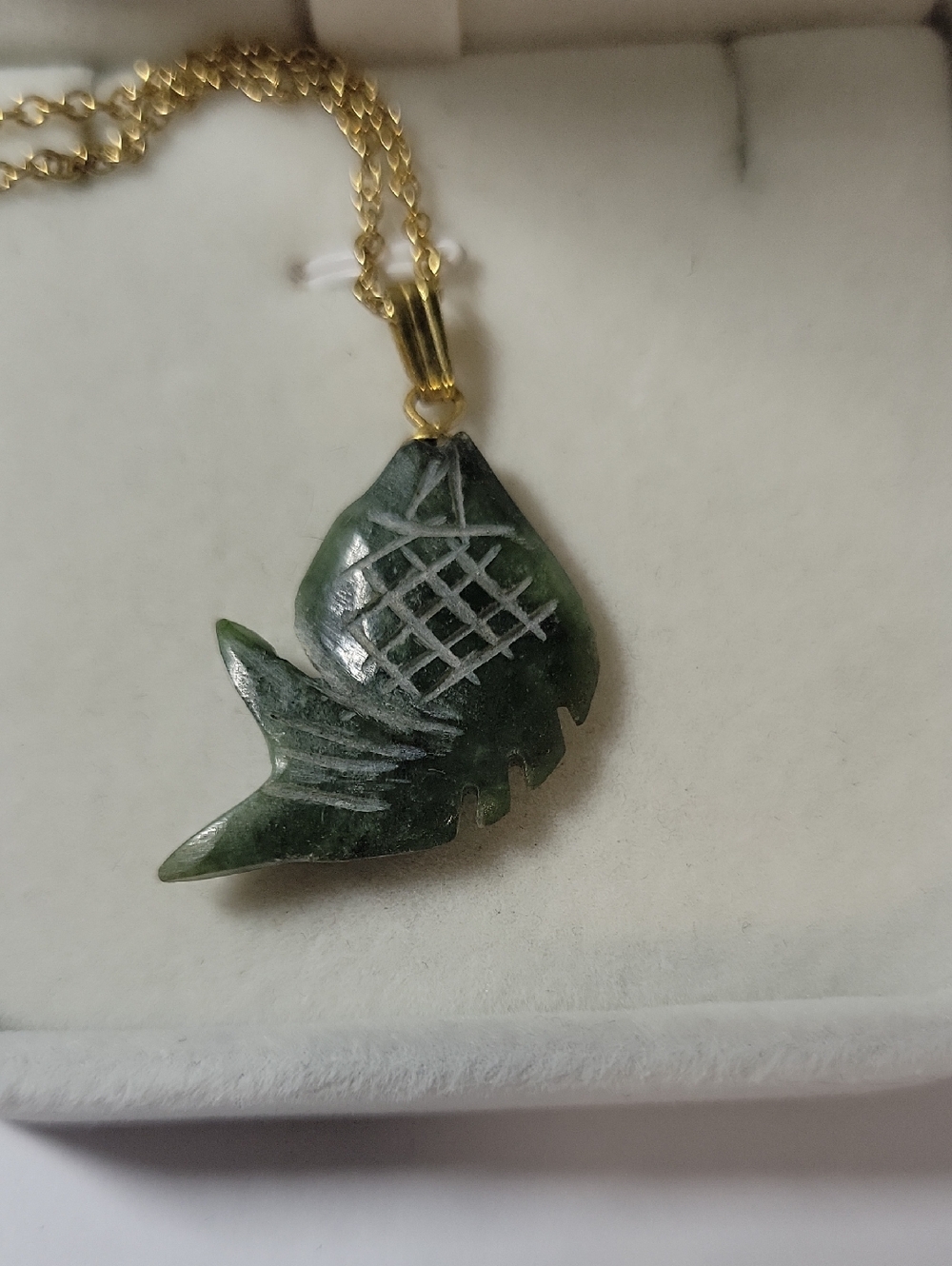 Green Jade Fish Pendant Necklace - Unbranded